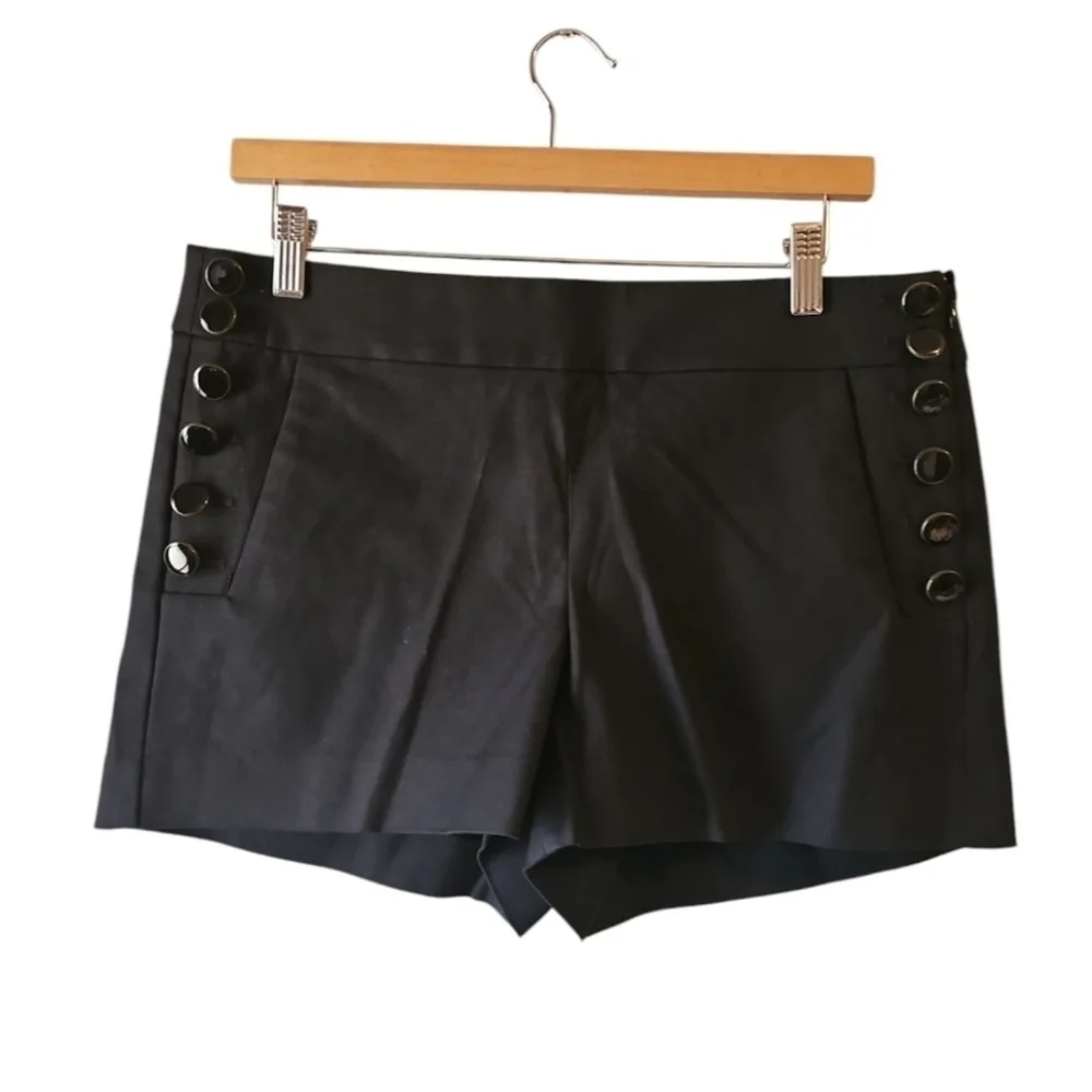 Loft Side Zip Black Sailor Button-Detail Shorts Sz 6 WS12 - Picture 7 of 7